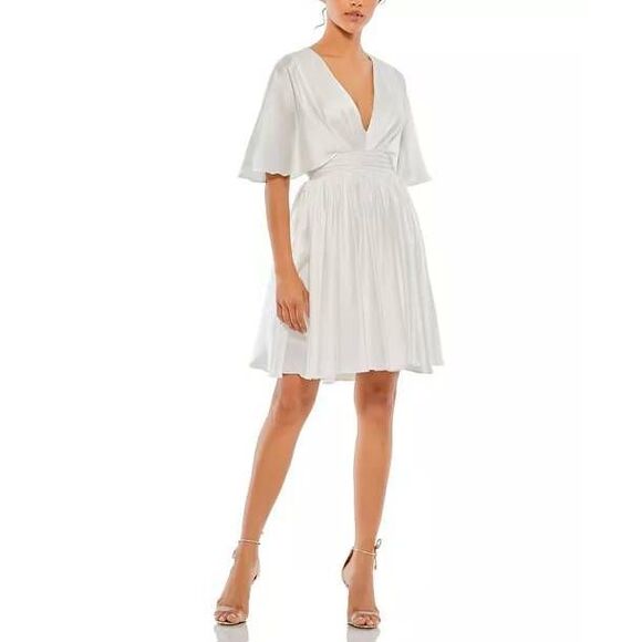 Mac Duggal Satin Flowy Cape Sleeve Mini Dress size 2. H - Picture 1 of 4